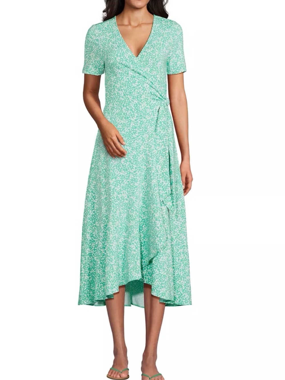 Lands' End Mint Floral High-Low Wrap Dress